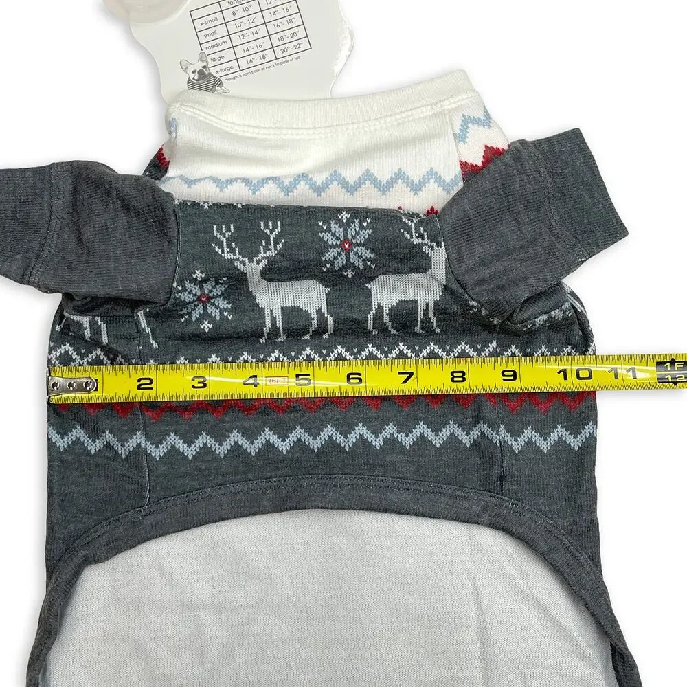 P.J. Salvage Fair Isle Dog Pajamas Sz L New $32 Gray Knit Holiday PJs Onesie